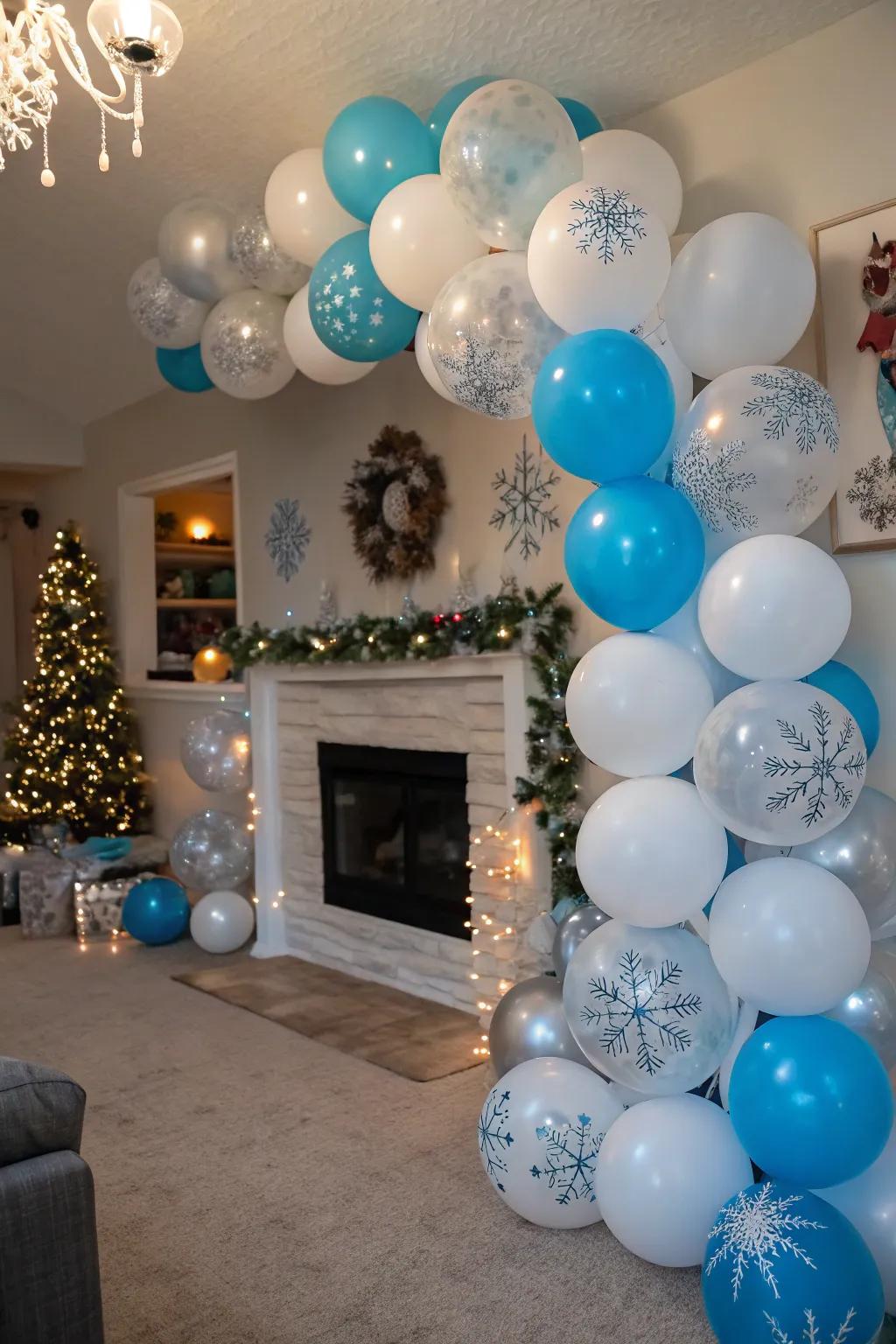 Inflated decorations in winter gradations cultivate a whimsical ambiance.