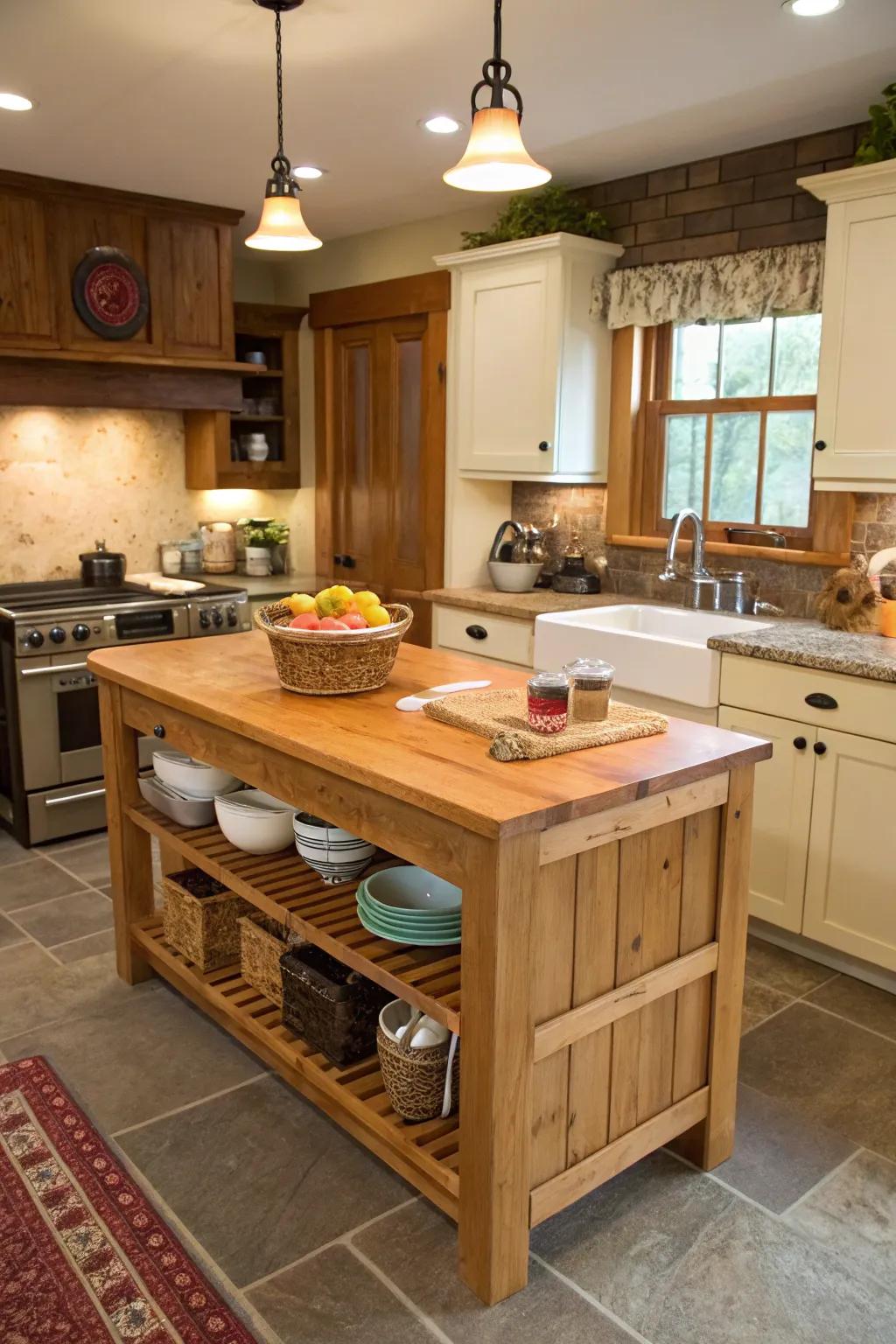 The organic charm of a butcher block worktop is stylish as well as practical.