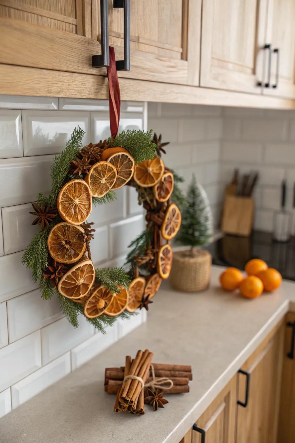 A wreath stimulating both the sight and the scent.