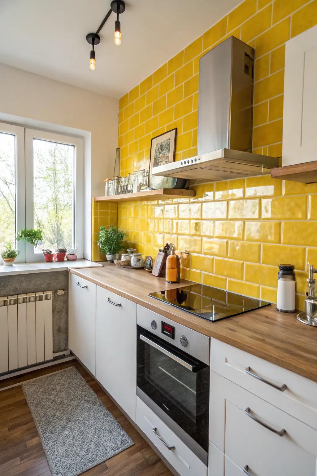 A sun-kissed yellow backsplash introduces a vibrant element without taking over the space.