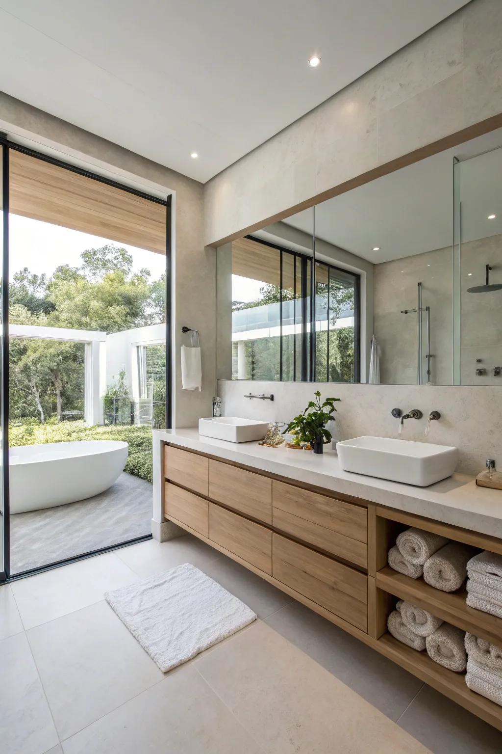 A simple design encourages a calm and uncluttered bathroom vibe.