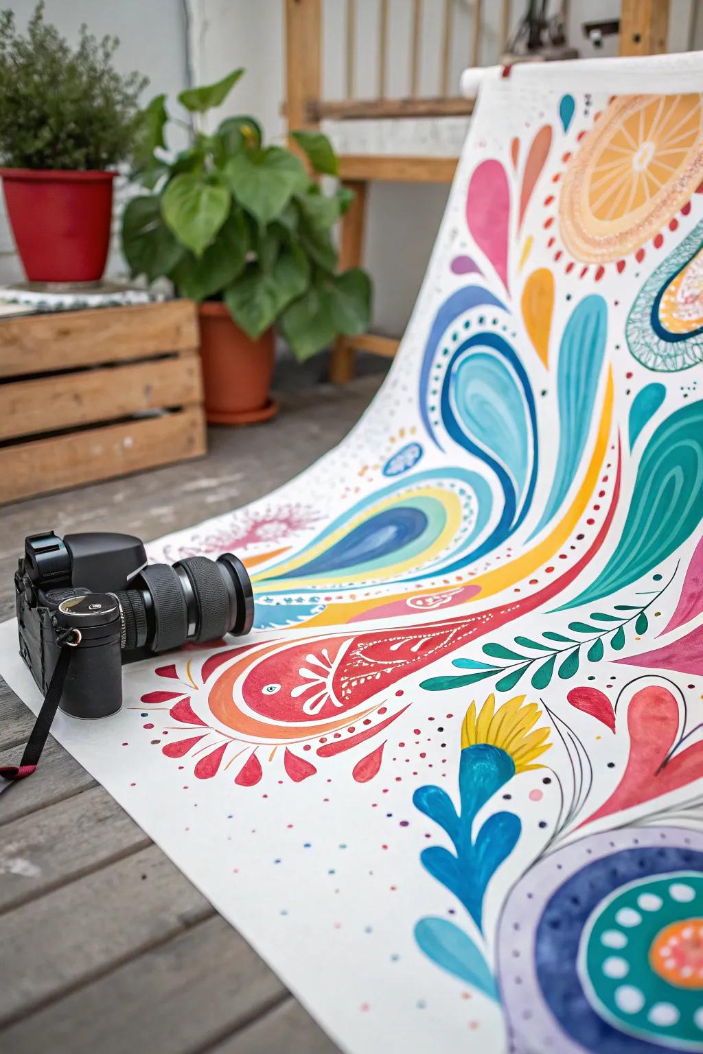 An abstract watercolor showcasing playful abstract figures.