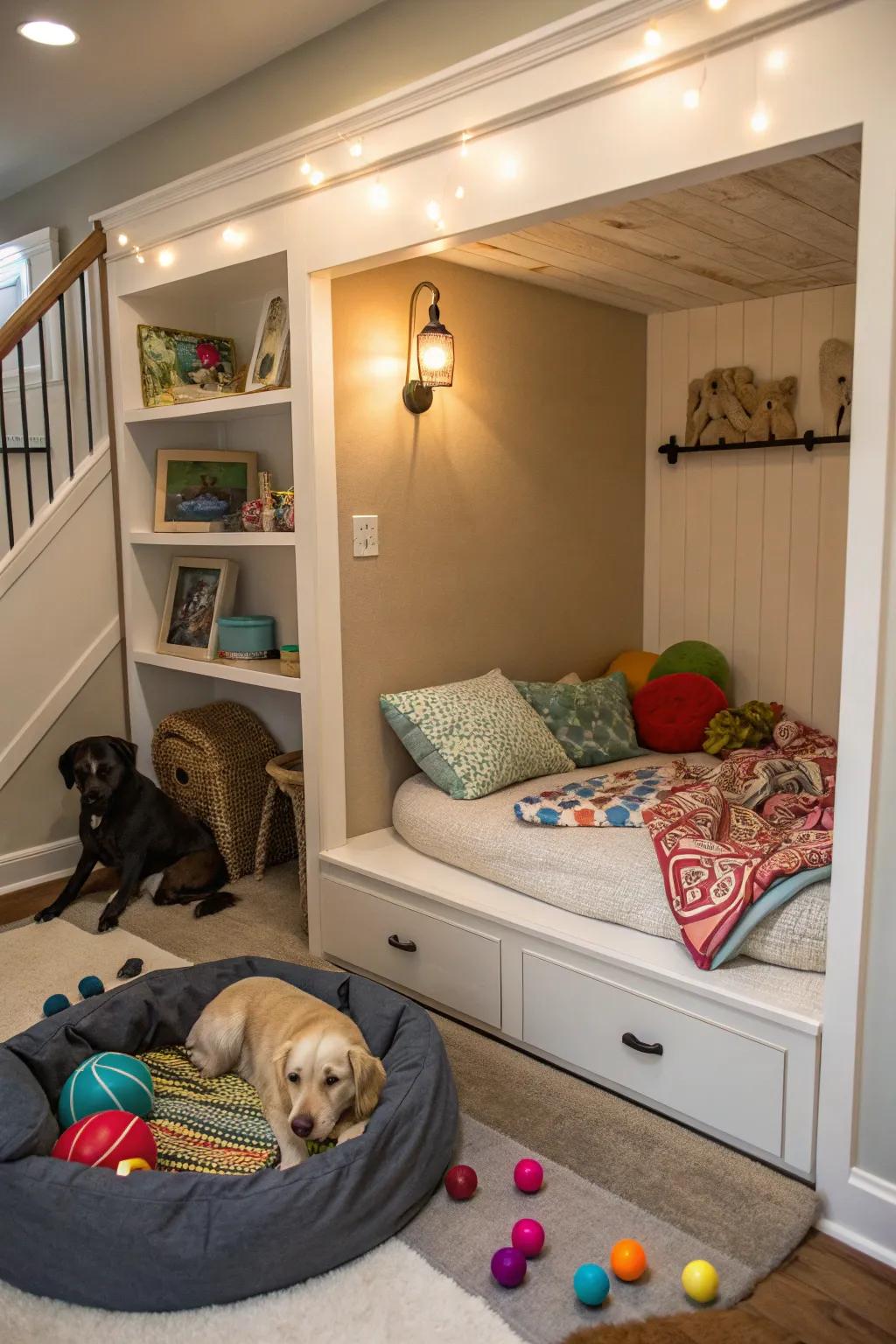 Fashion a special spot for your pets with a snug nook.