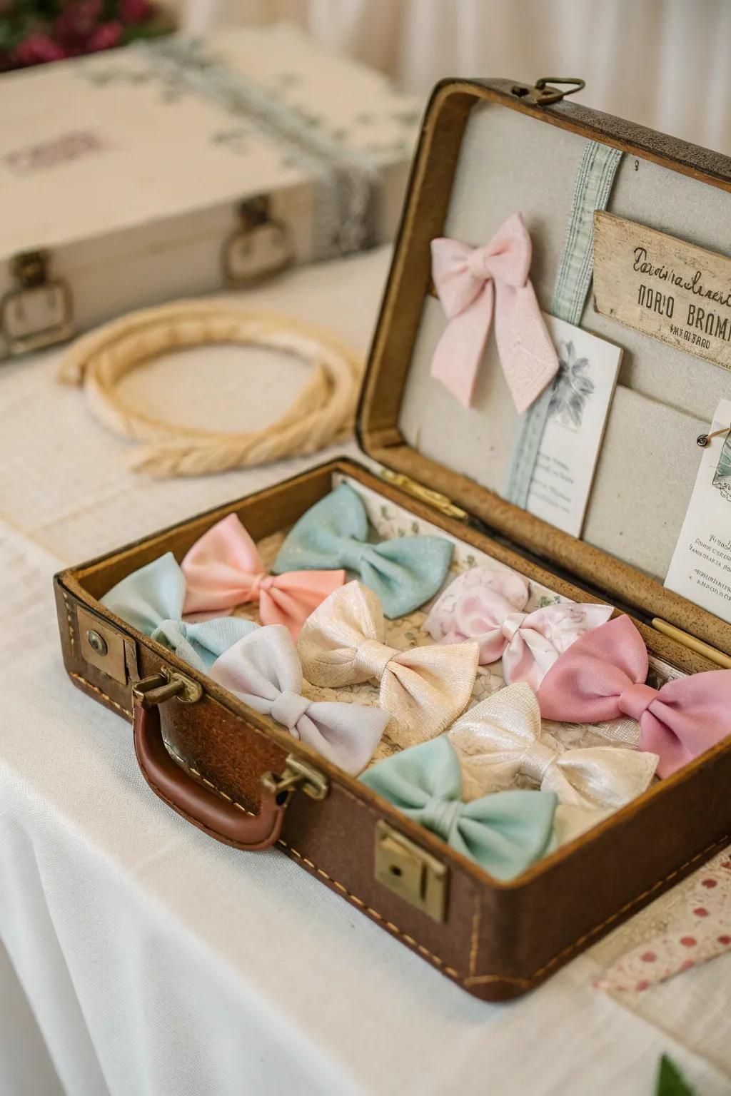 Sentimental vintage suitcase for a singular bow display.