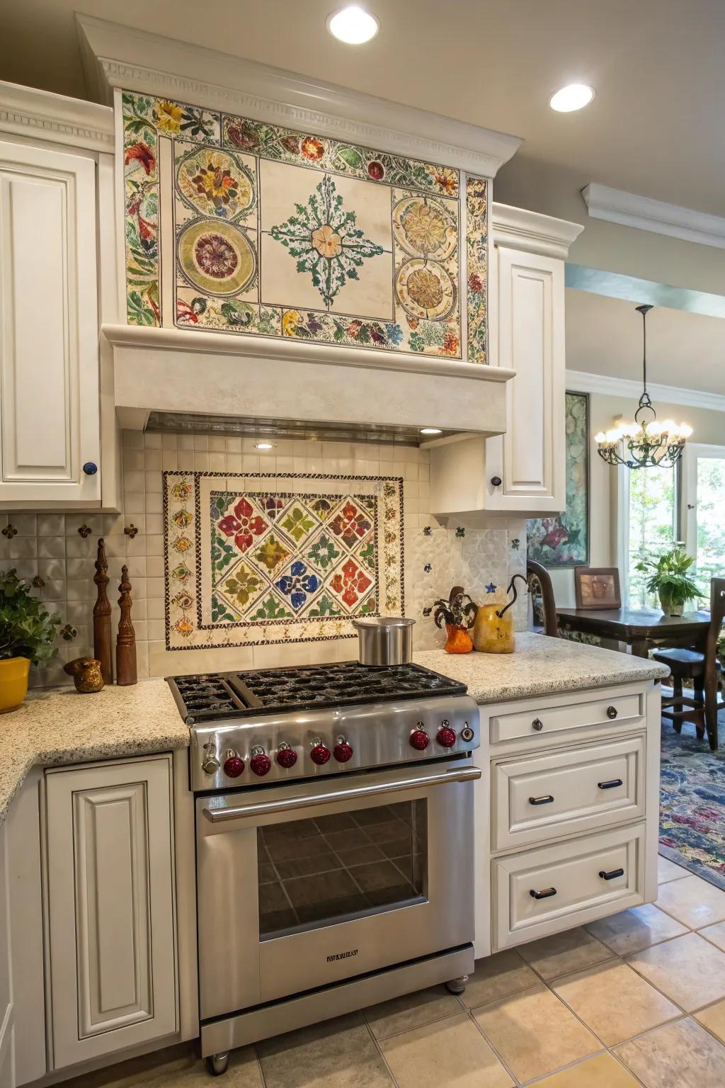 Tile murals offer a unique and artistic expression in your kitchen.