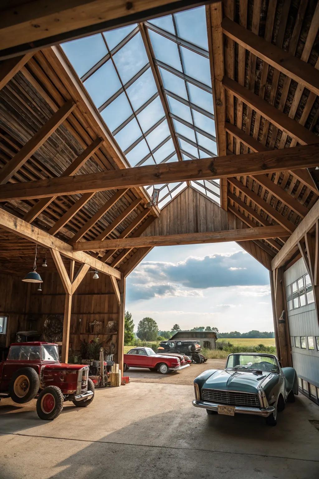 A skylight enhances all-natural illumination and openness in this garage.