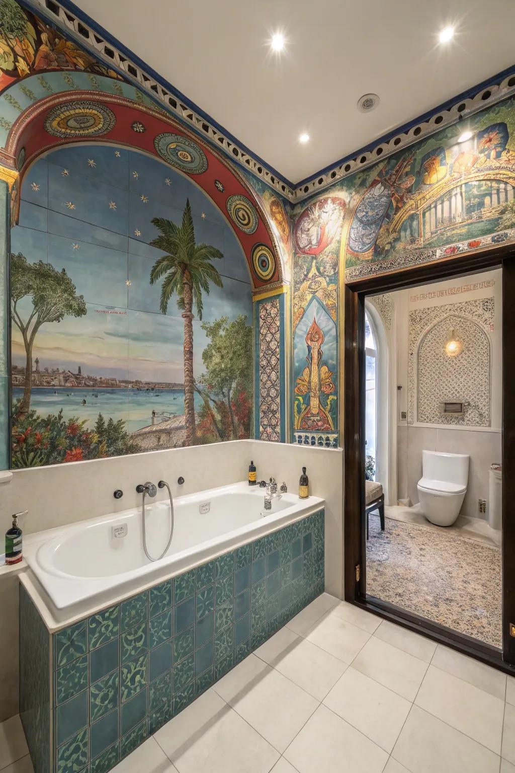 Wall murals turn your bathroom into an artistic masterpiece.