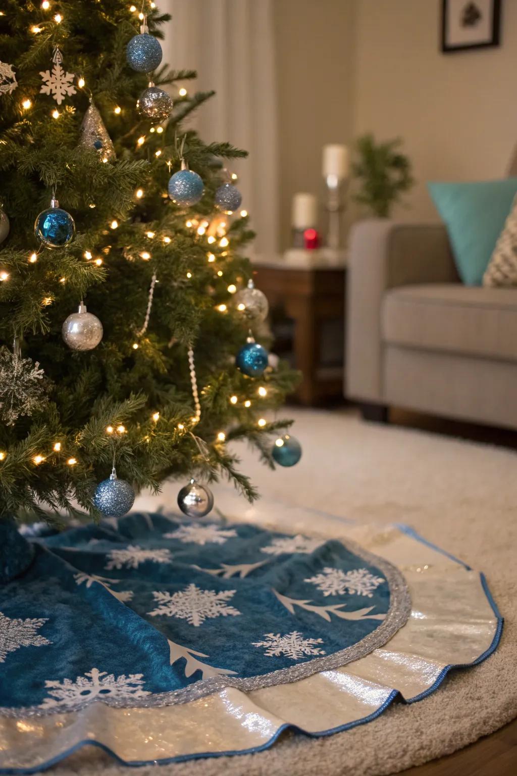 Polished azure and argent Christmas conifer skirting
