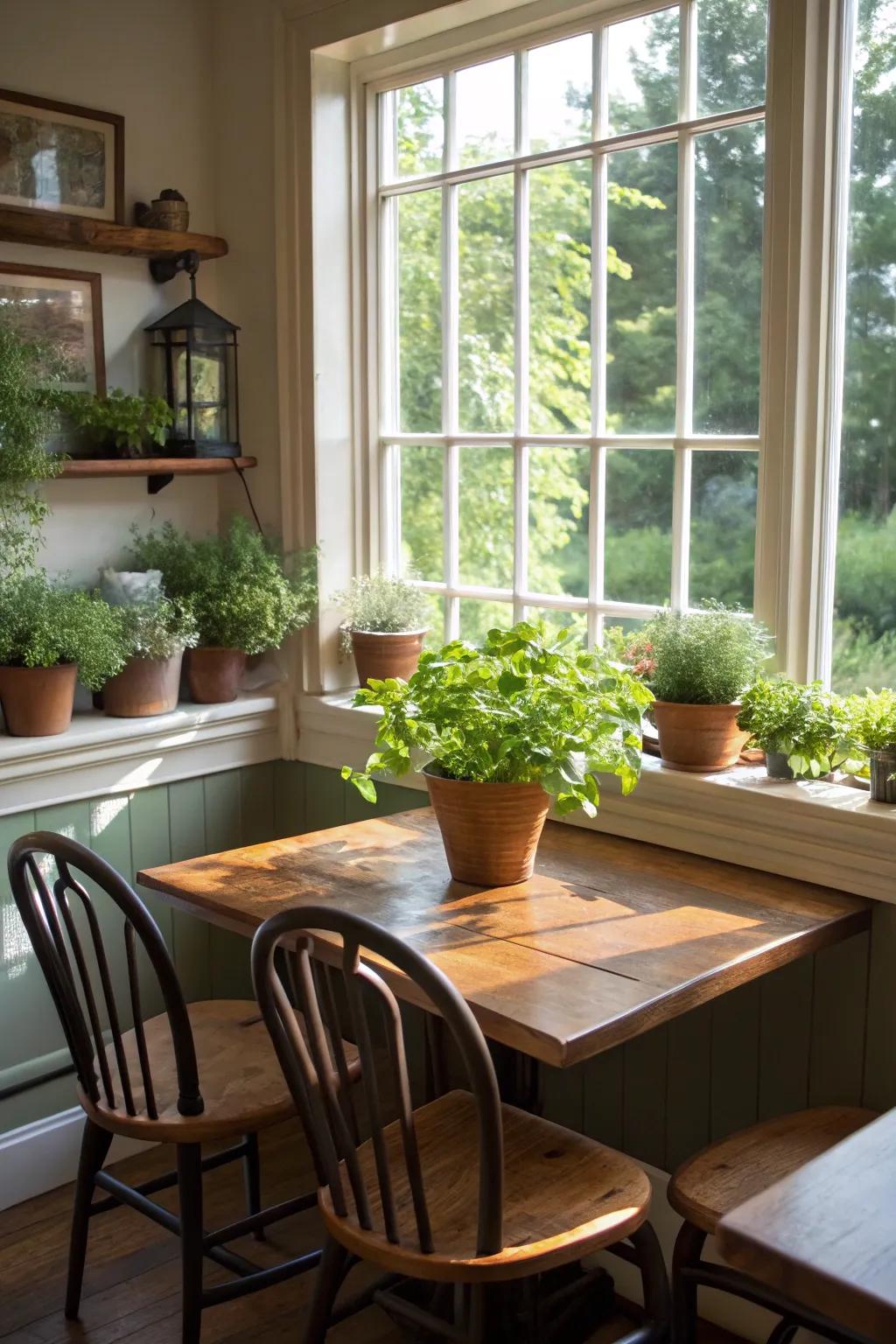 A window herb garden brings freshness and utility to your nook.