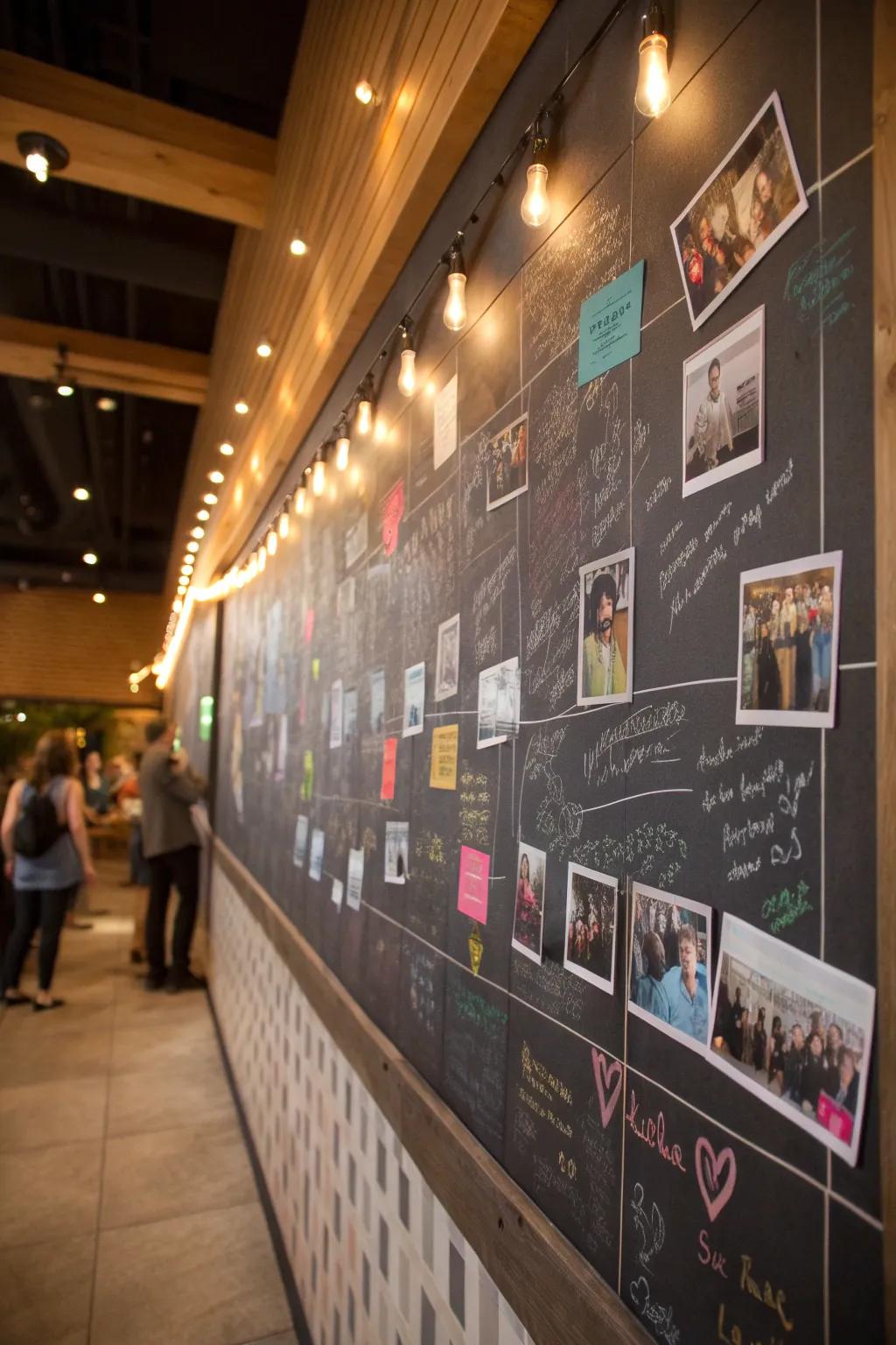 A memory wall captures heartfelt moments and connections.