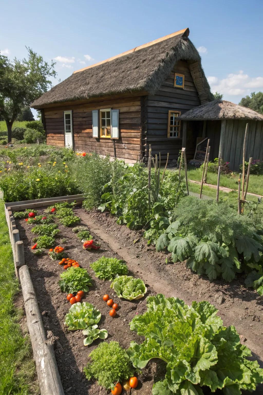 A vegetable space provides fresh produce and gardening joy.