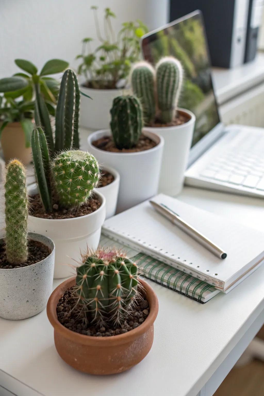 Small cacti adding a big impression to a compact interior area.