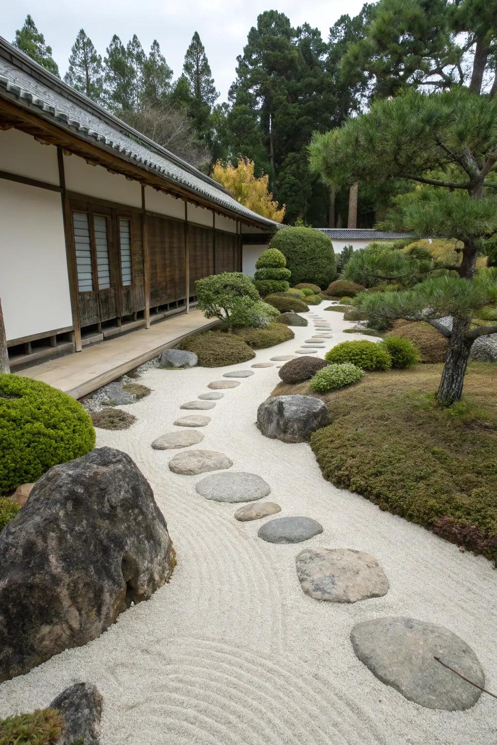 A peaceful Meditation garden path with tranquil design.