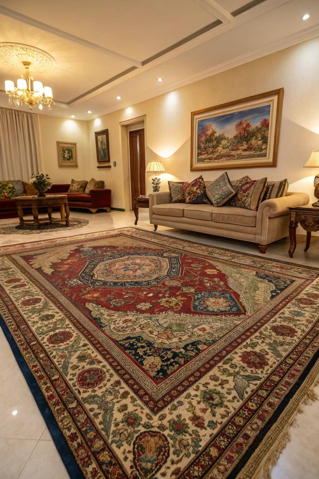 Anchor your space, exhibiting an intricate ornamental ground covering.