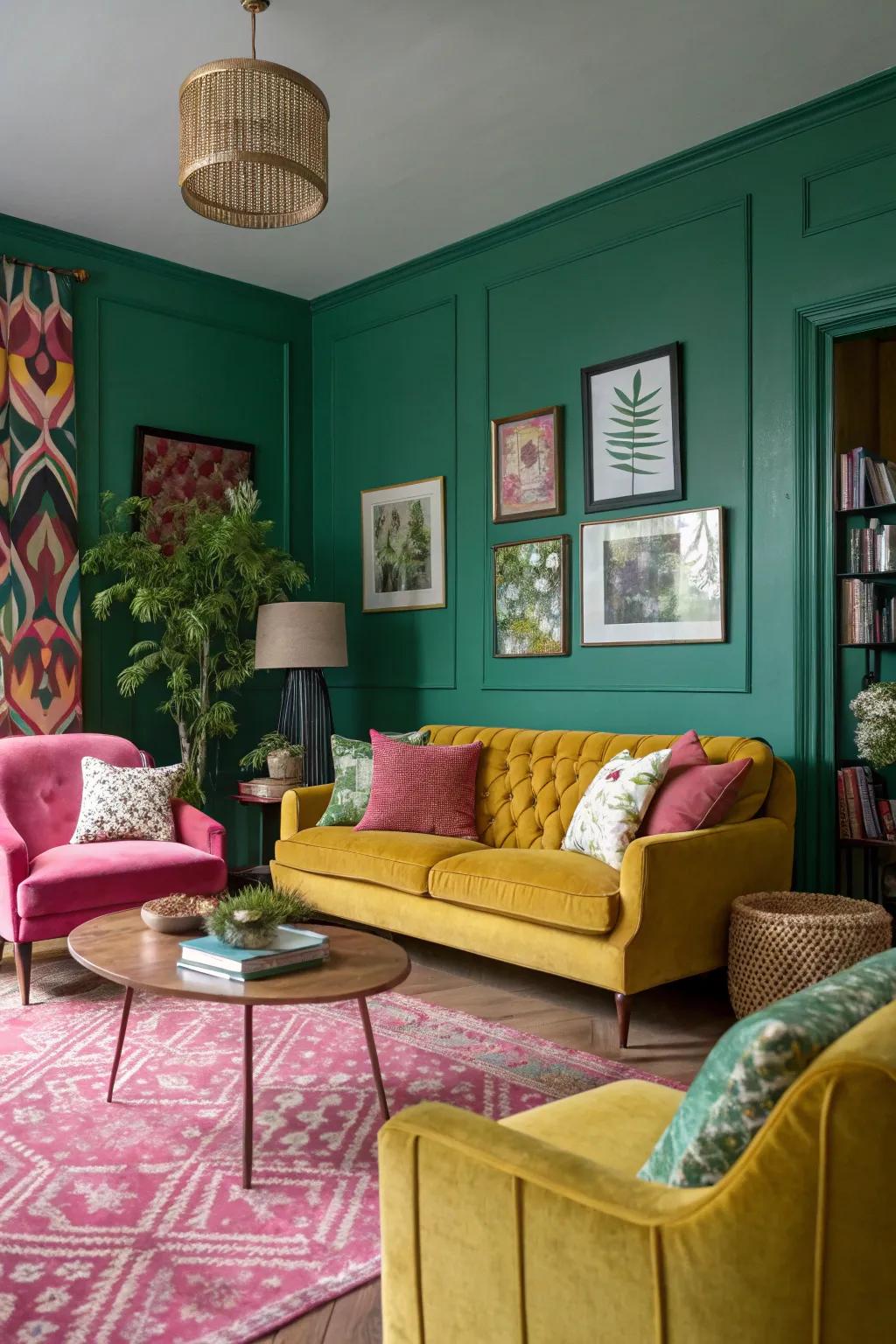 Unforeseen color fusions achieve a daring, contemporary statement.