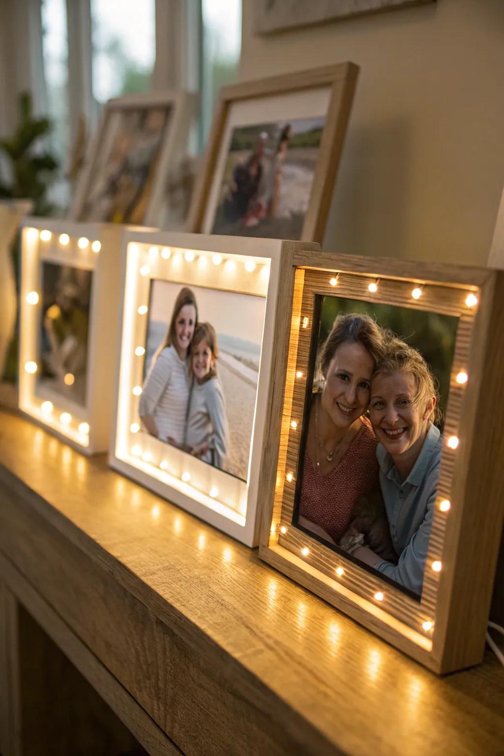 Illuminated frames crafting a comfortable ambiance for familial portraits