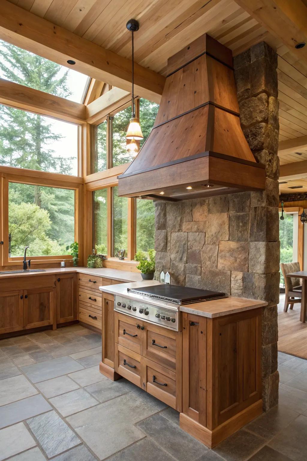 An eco-friendly range hood made from sustainably sourced wood.
