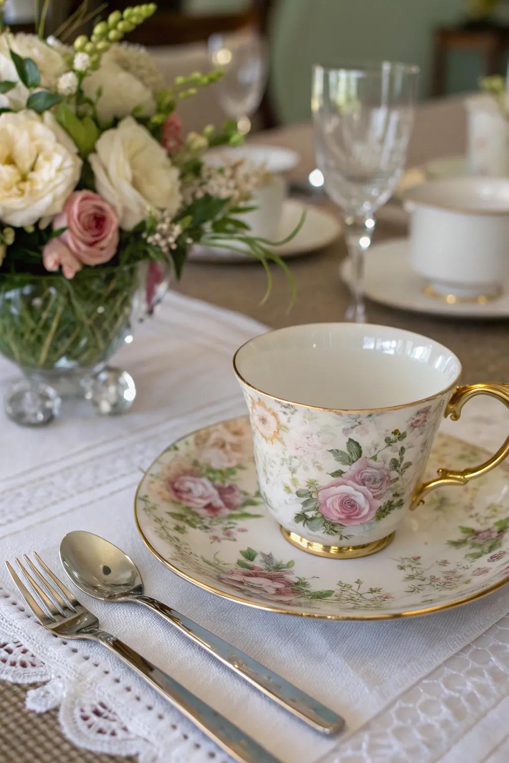 Flower designs with metallic embellishments for an opulent aspect.
