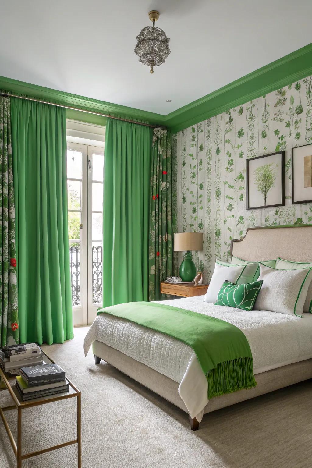 A unique bedroom showcasing unexpected verdant features that create a wow impression.