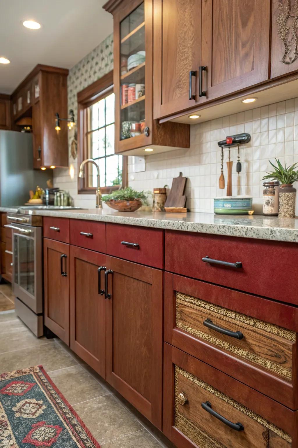 Mixed material handles for a dynamic, eclectic appearance.
