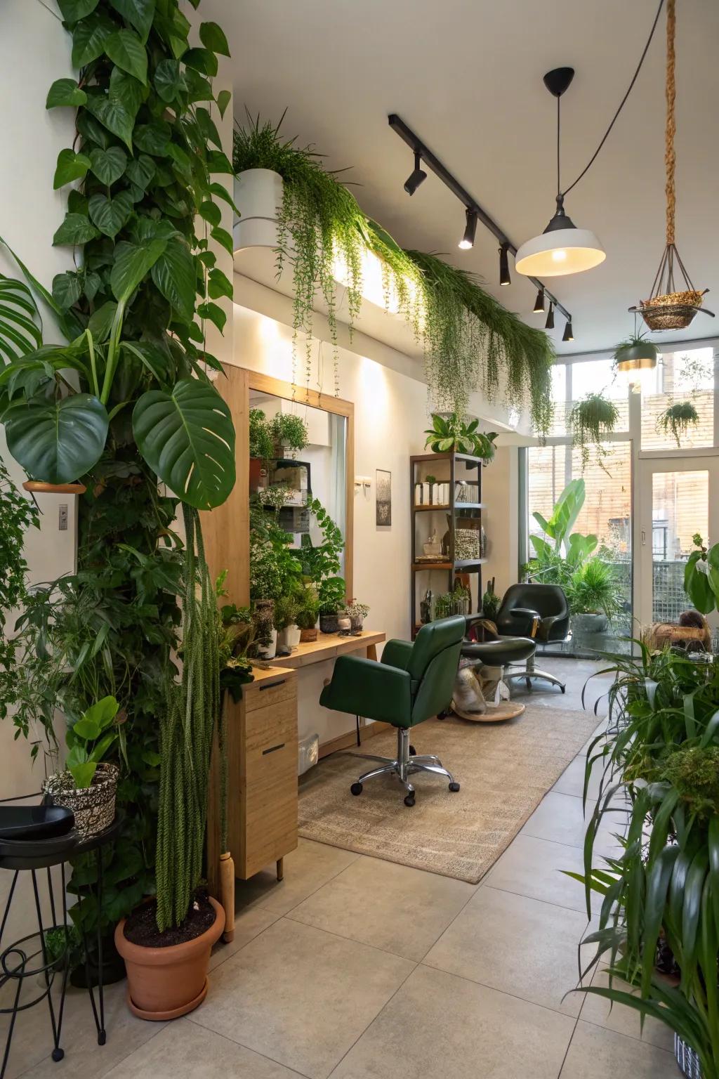 Plants bring freshness and vibrancy to any salon.