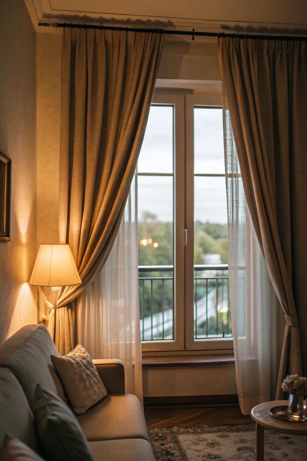 Noise-canceling drapes add tranquility and comfort.