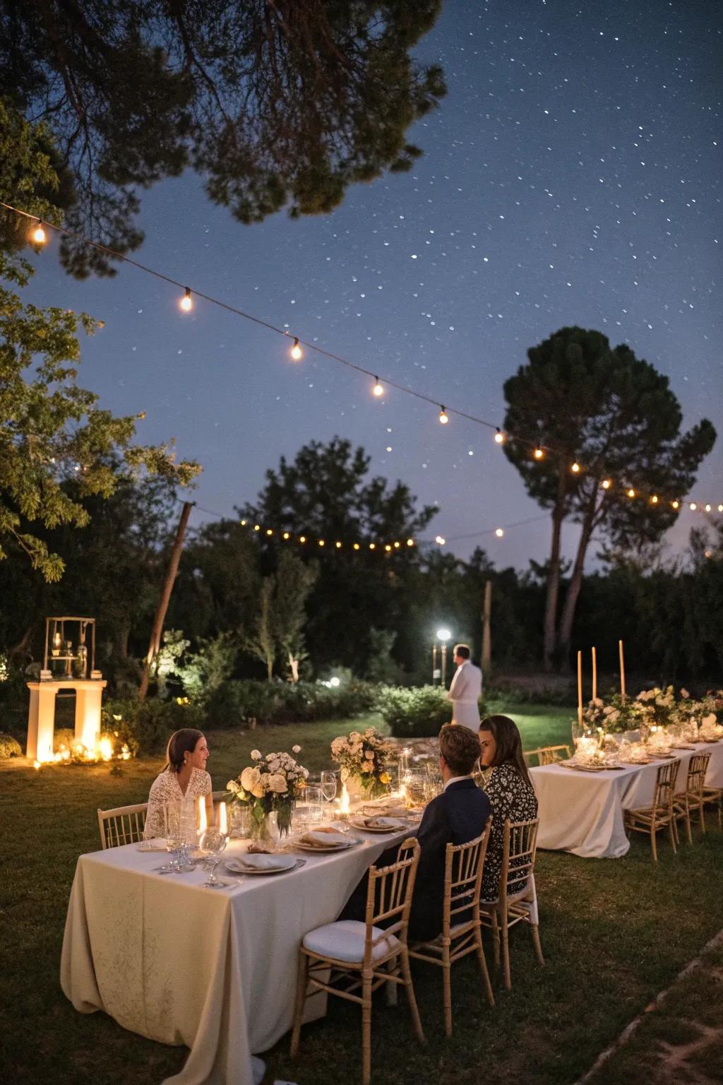 A candlelit supper under the stars offers a romantic dining experience.