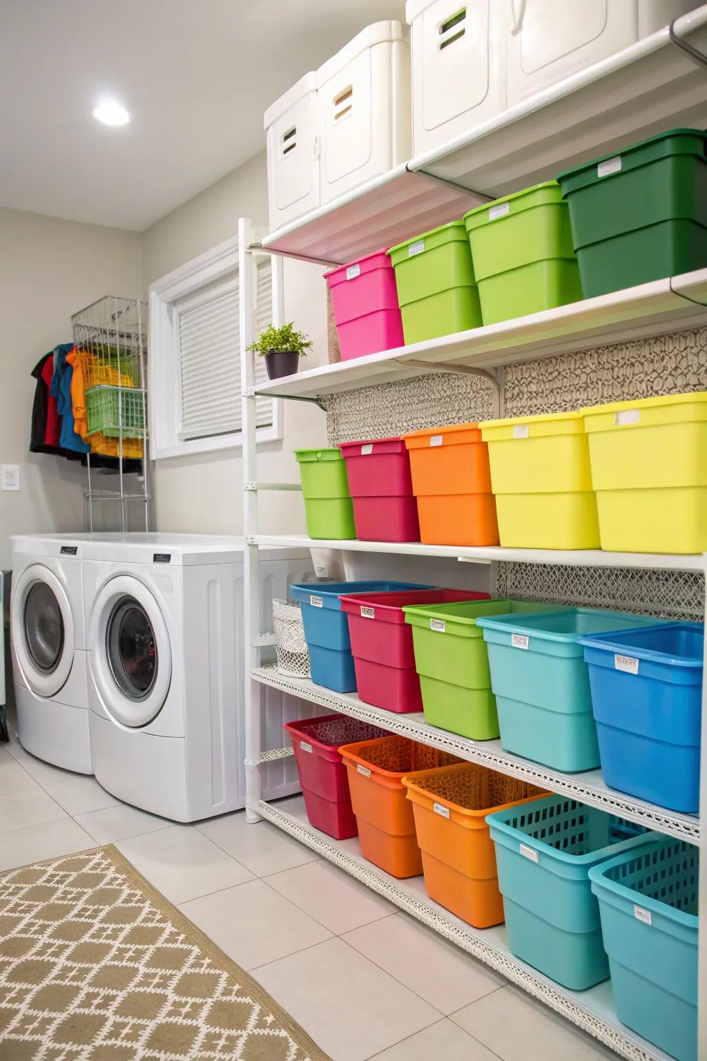 Colorful storage adds order and looks good.