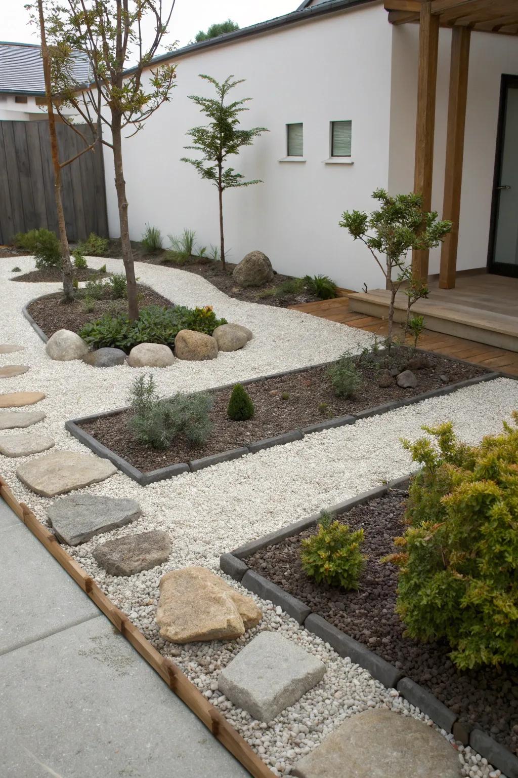 A peaceful garden offers calmness with minimal upkeep.