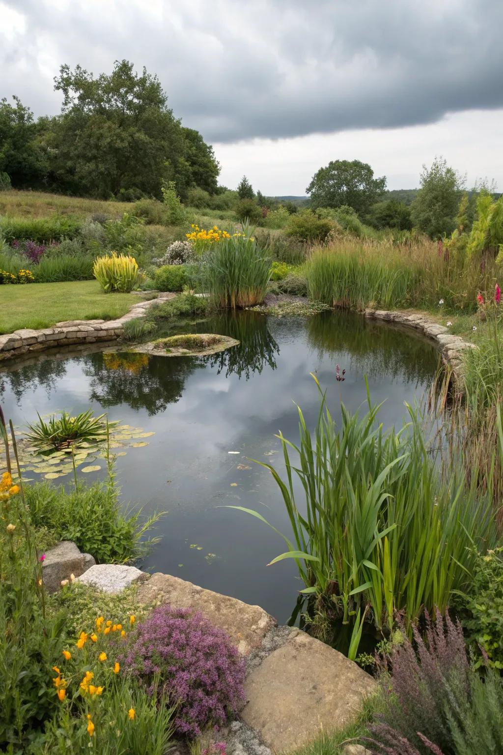 An unconventional pond configuration fashioning visual curiosity and harmony.