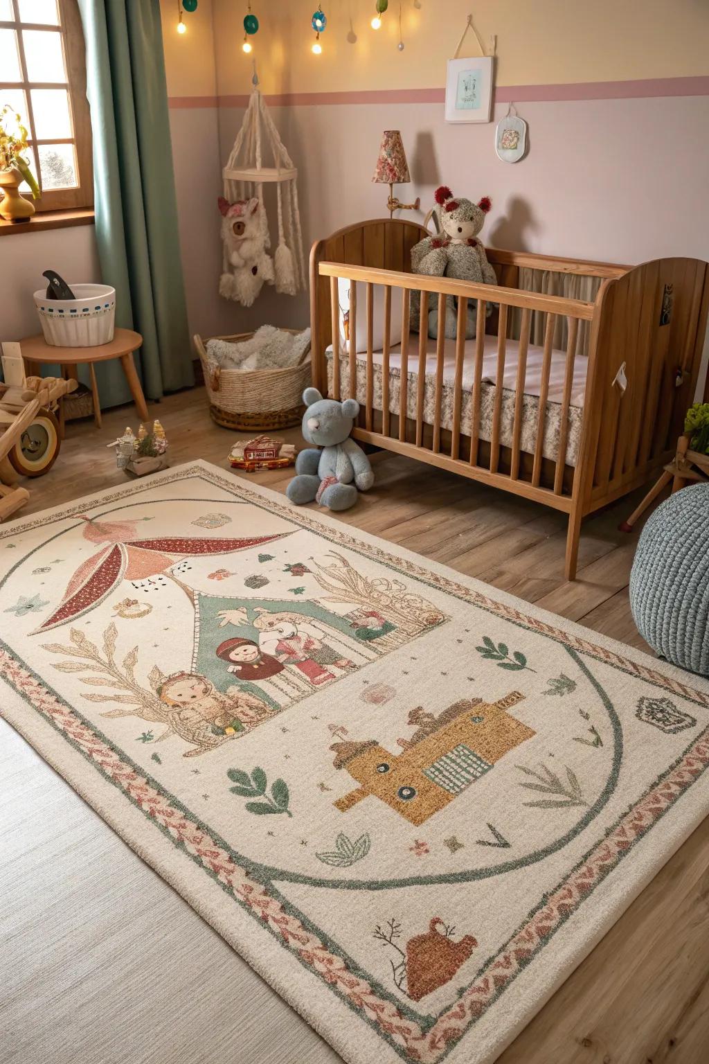 Floor coverings with stories add meaningful narratives to the nursery.