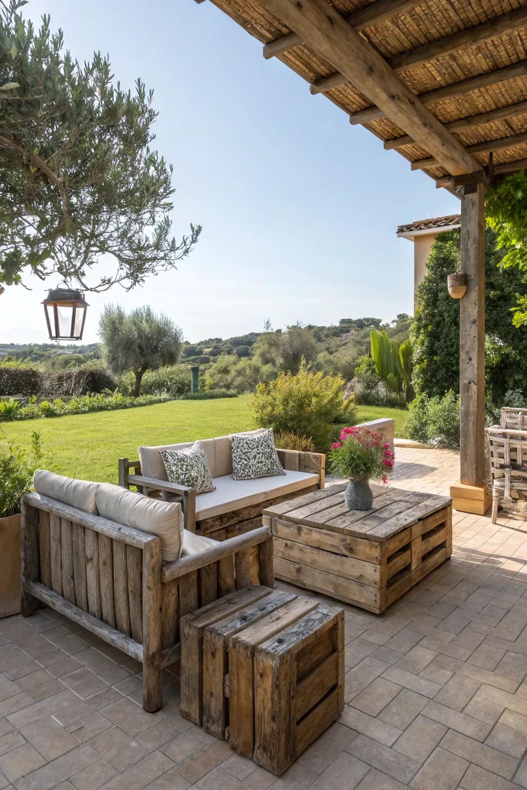 Reclaimed wood features introduce character and warmth.