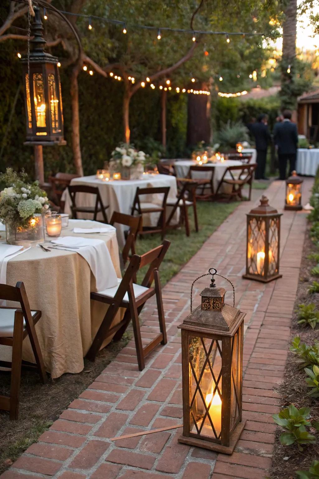 Lanterns offer country charm and a warm glow to party spaces.