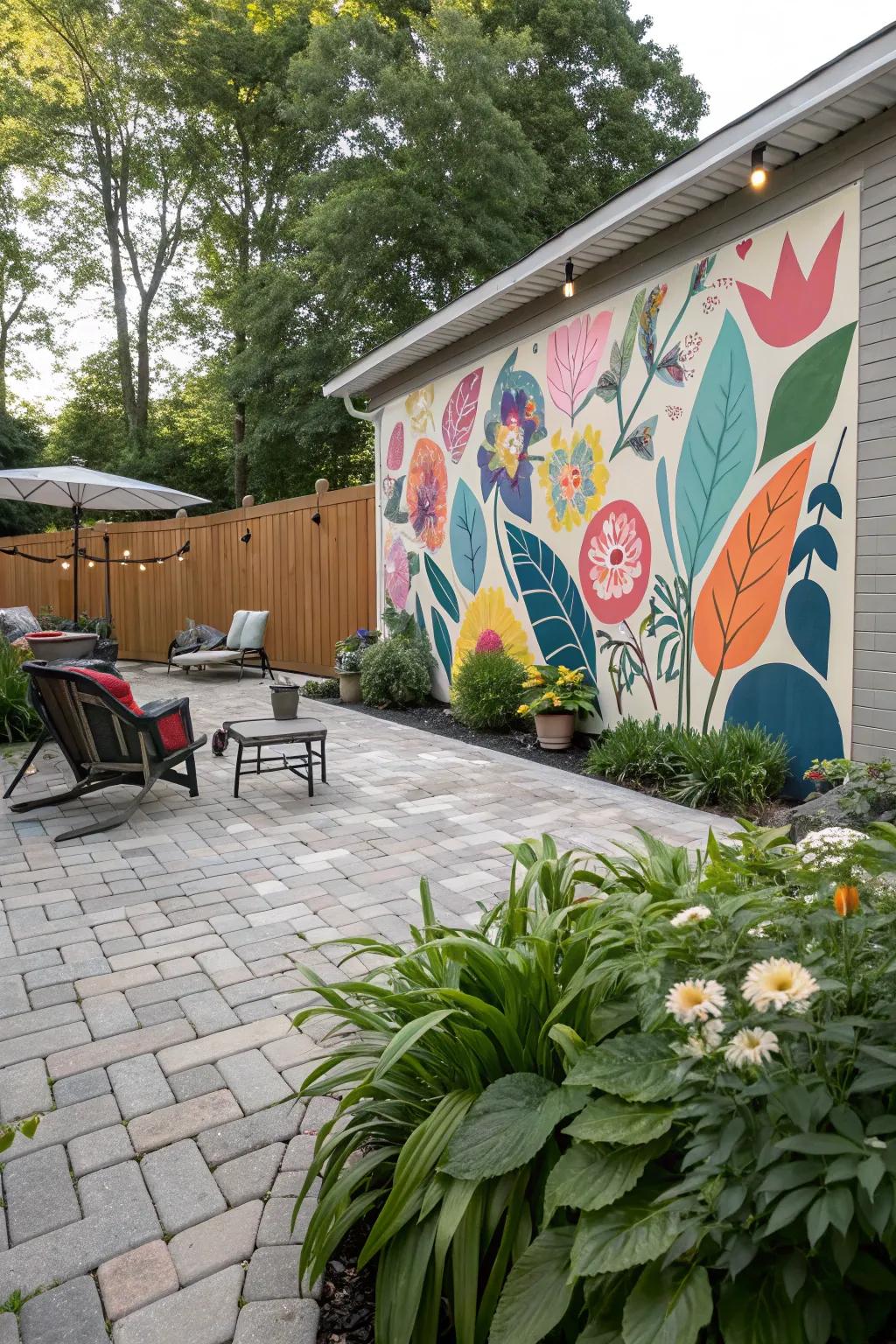 Art animates the patio.