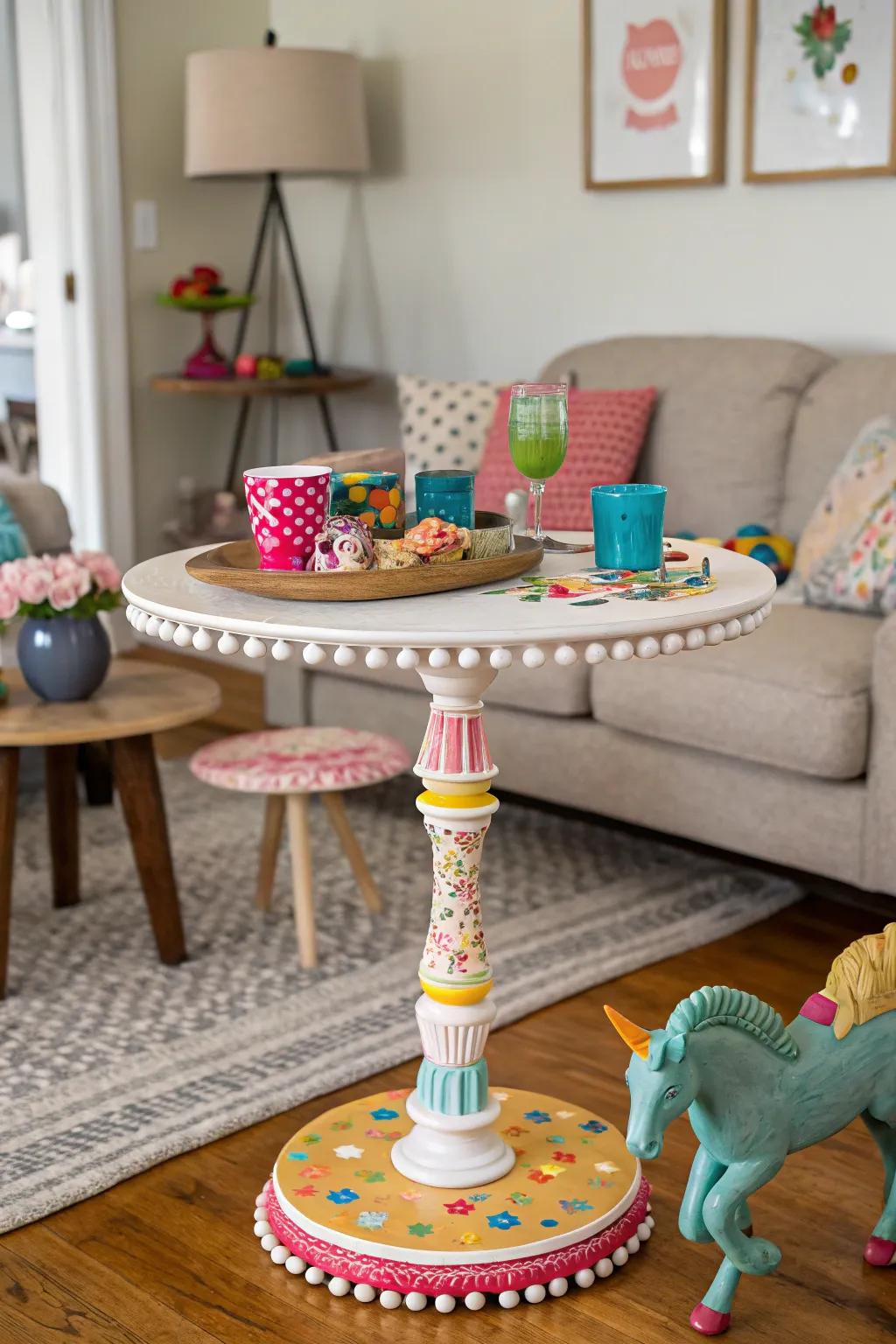 Delight in the unexpected with whimsical standing-height tables.