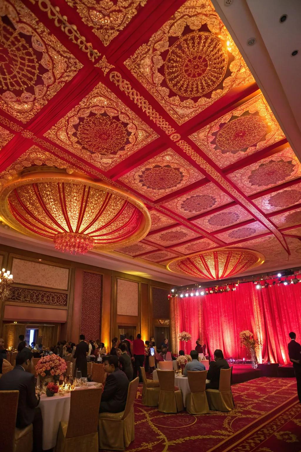 Hanging art displays add a surprising and captivating element.