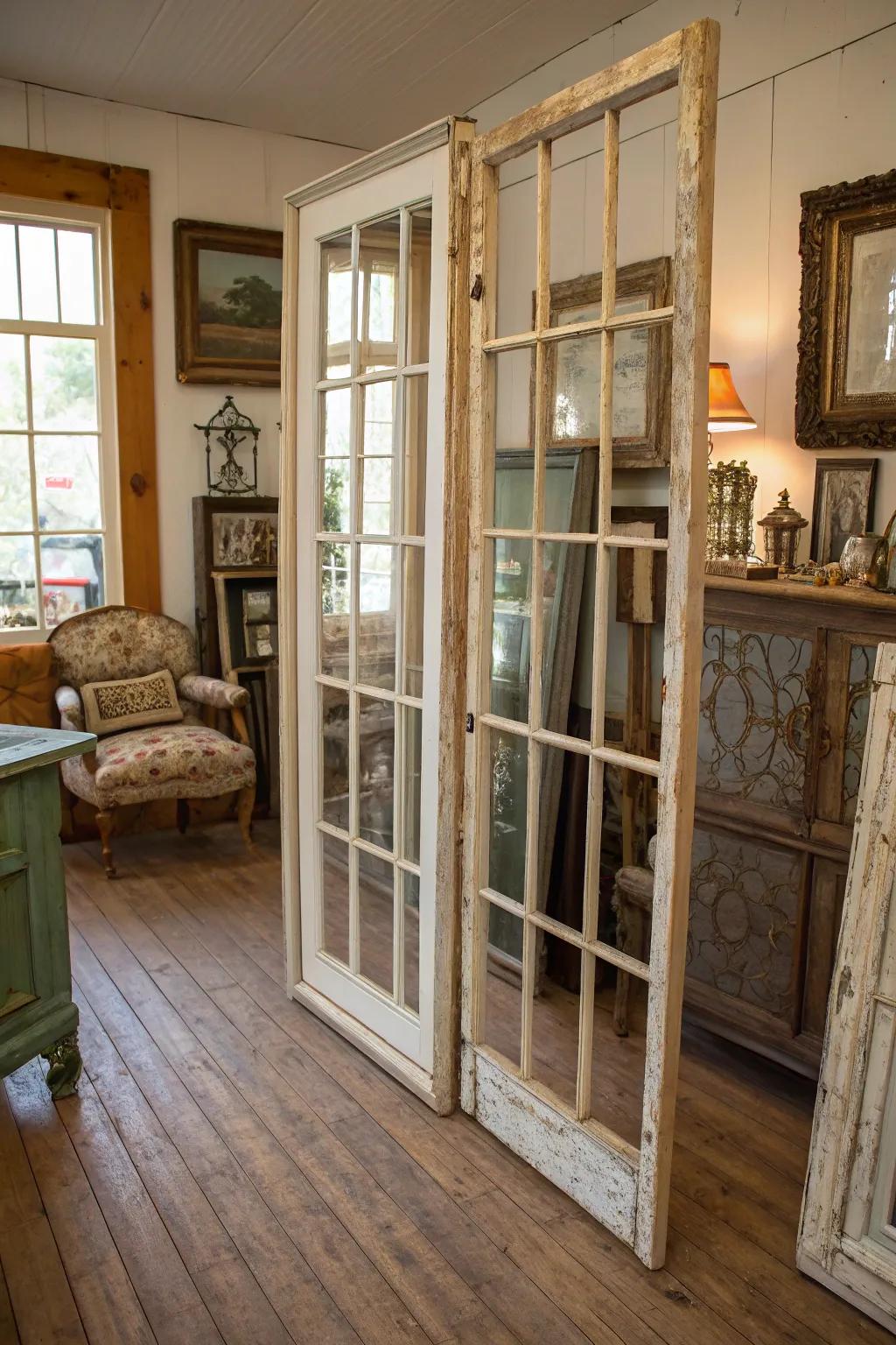 Antique window casings bring vintage charm and natural light to your home’s decor.