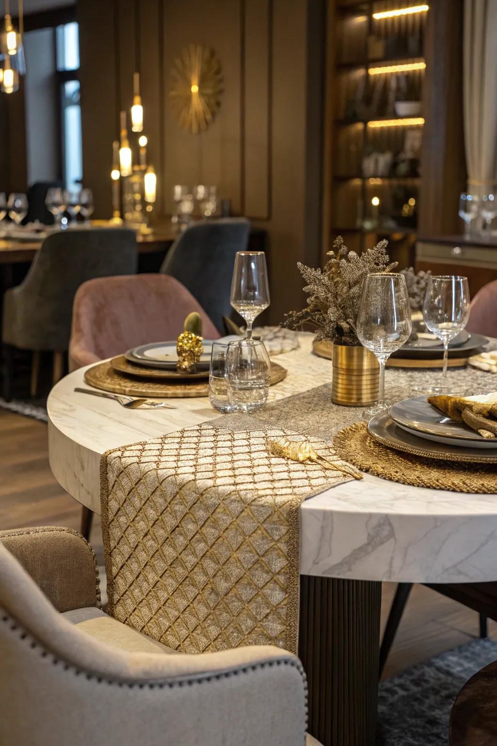 Textured weaves enrich dimension and warmth onto your table.