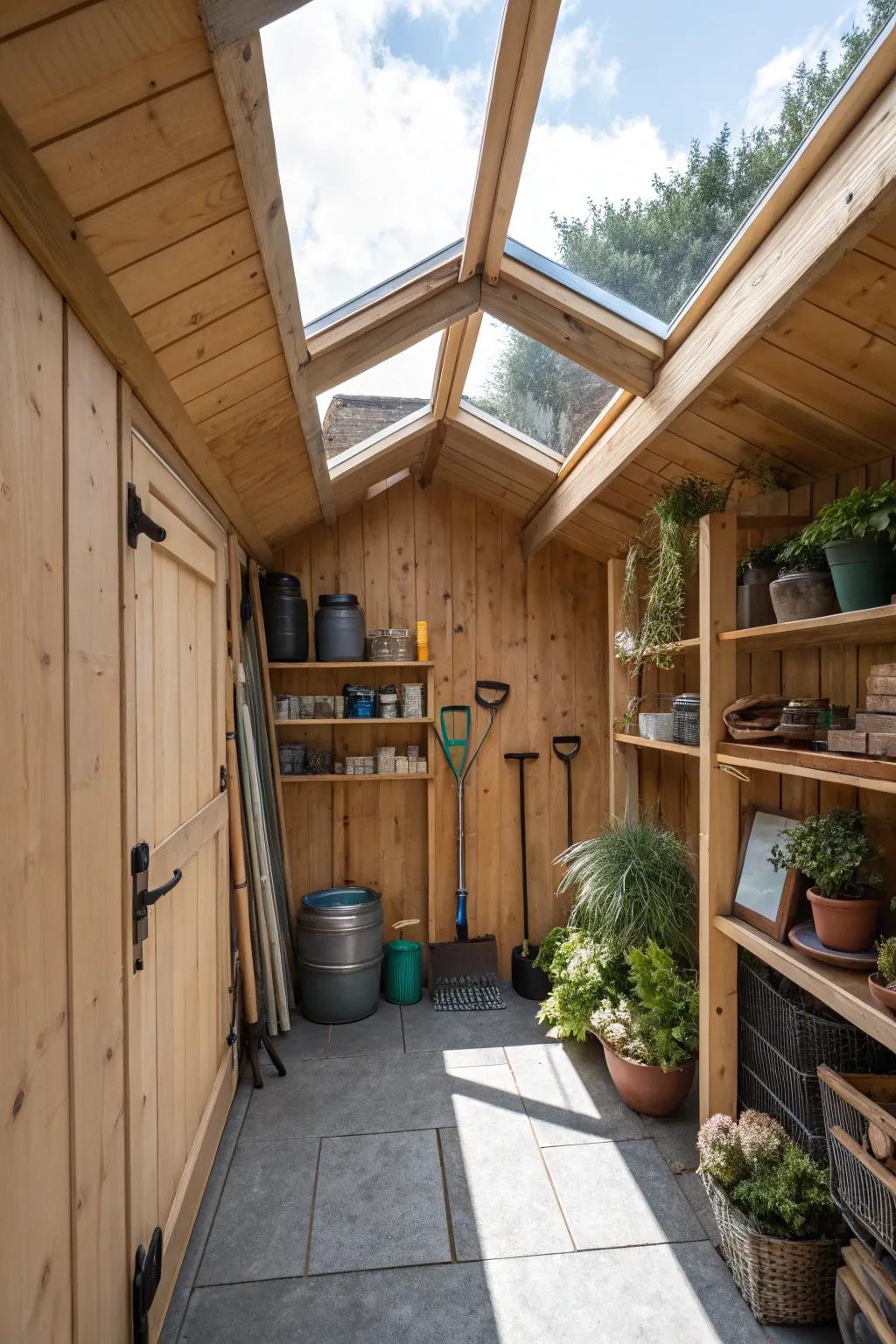A yard outbuilding featuring a skylight for abundant pure light.