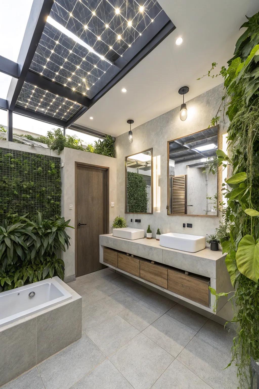 Solar-powered lights offer an eco-friendly solution for your shower.