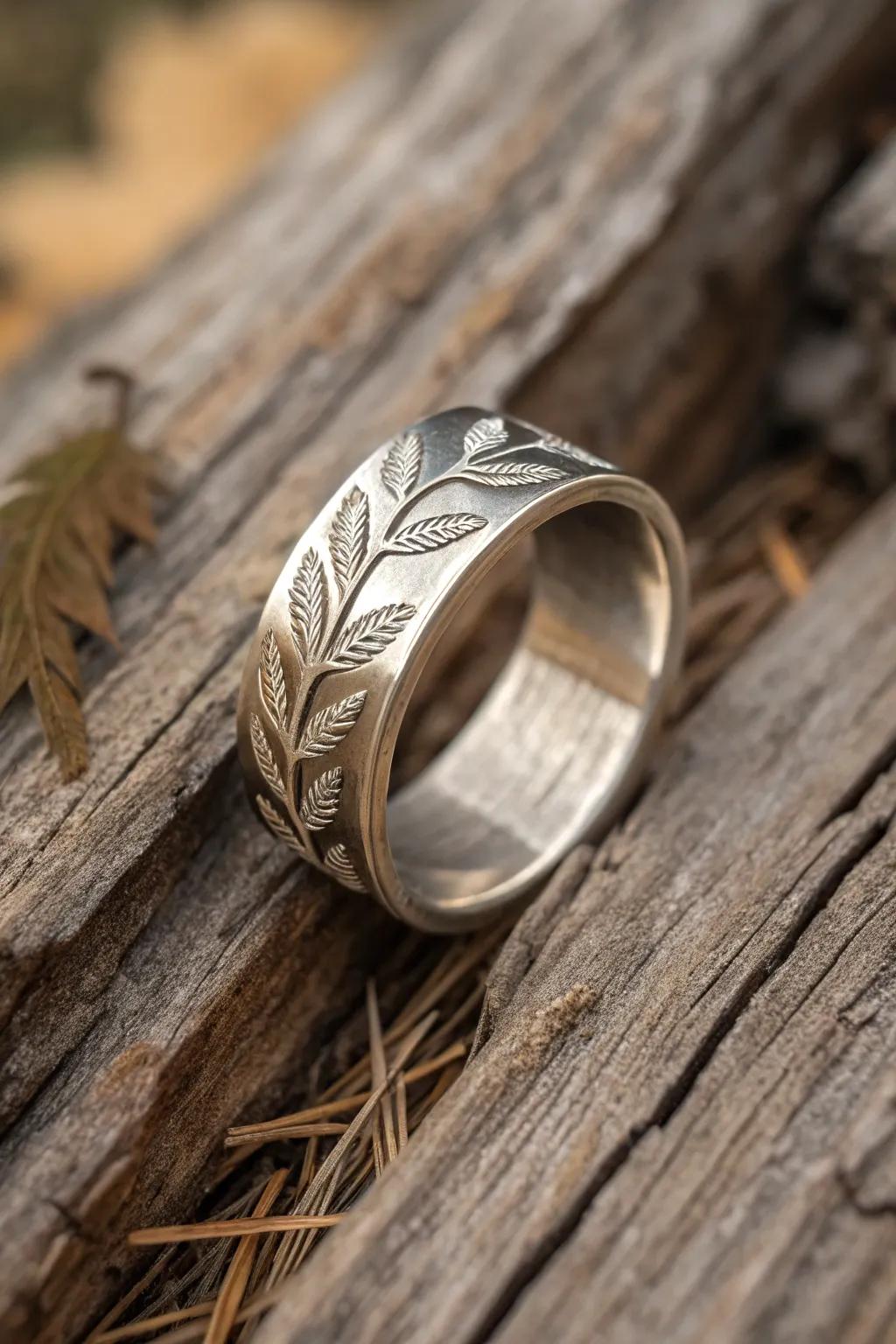 A natural-inspired circle with delicate leaf motifs reflecting the beauty of the outdoors.