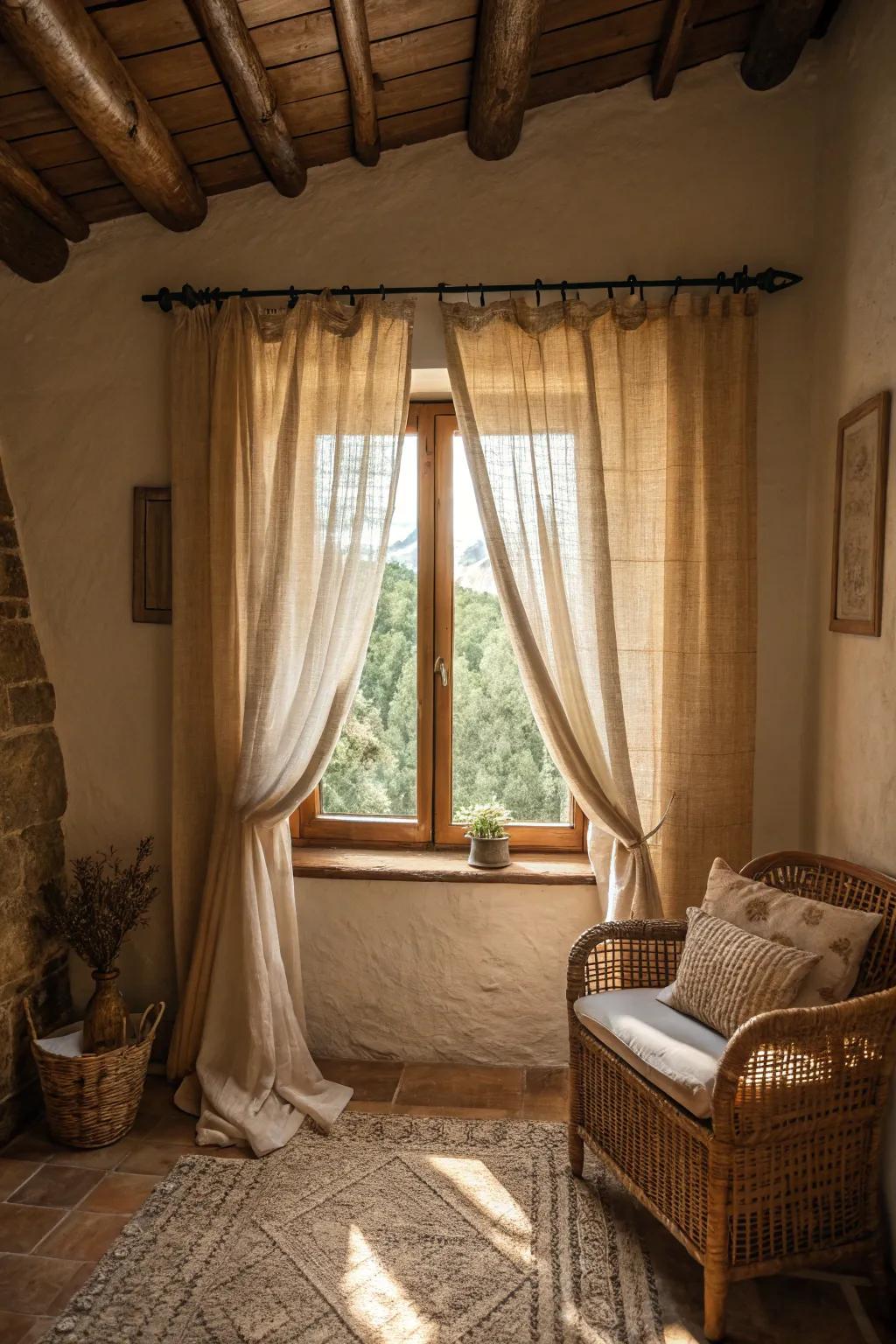 Natural thread curtains introduce texture and warmth, connecting your space with nature.