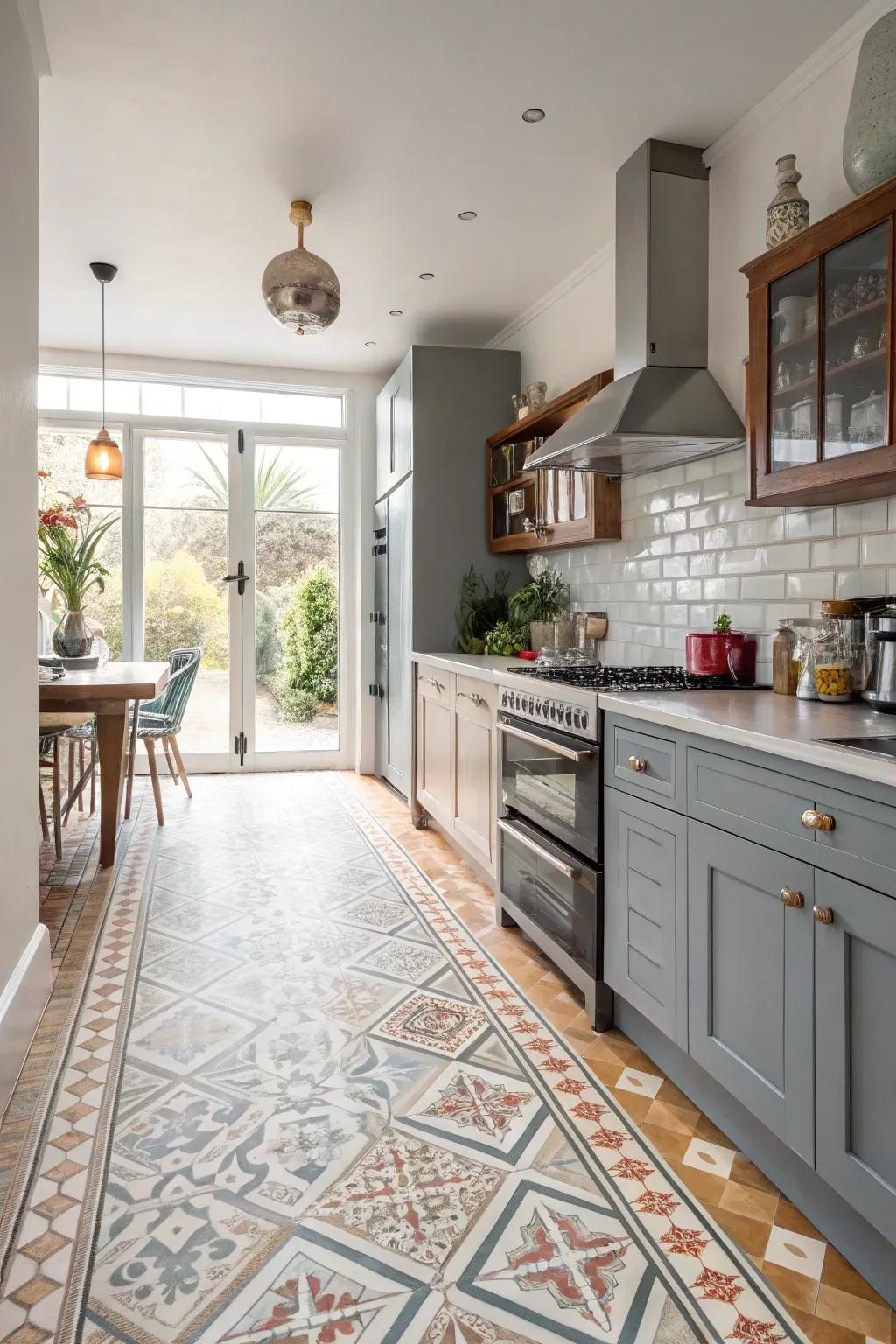 Blend modern style using retro chic utilizing synthetic ground covering.