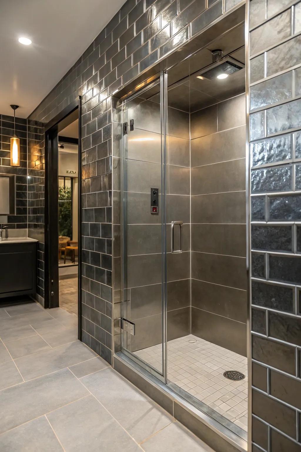 Metallic squares add modern luxury and shine to your shower.