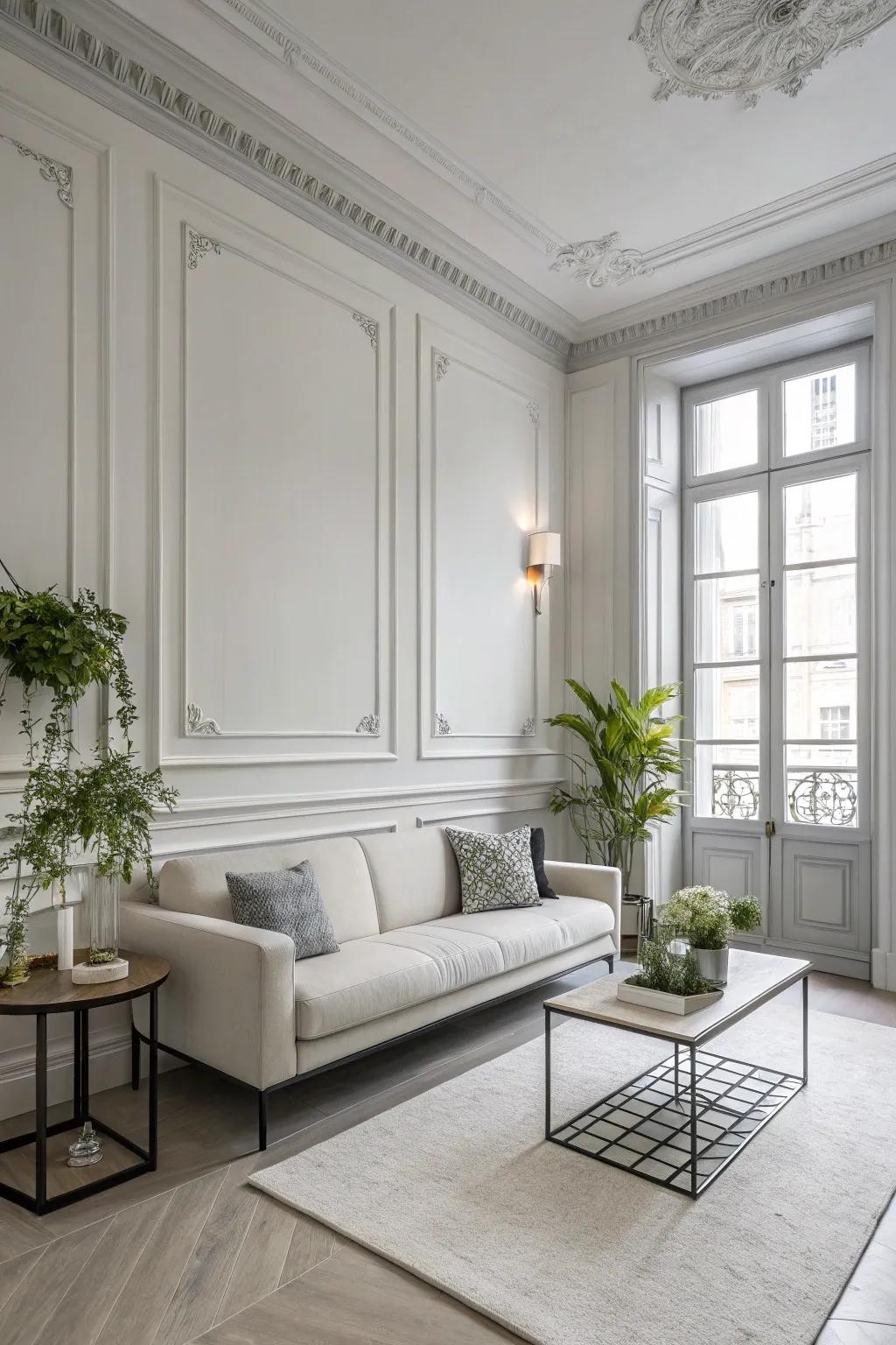 Subtle and sophisticated with chalky walls and ash trim.