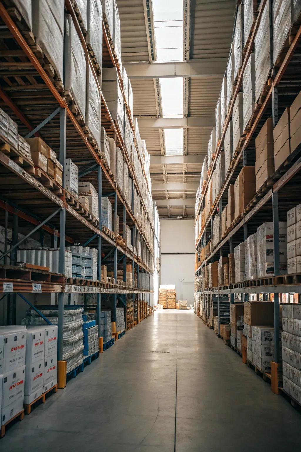 Symmetrical shelving designs bring order and stability to storage areas.