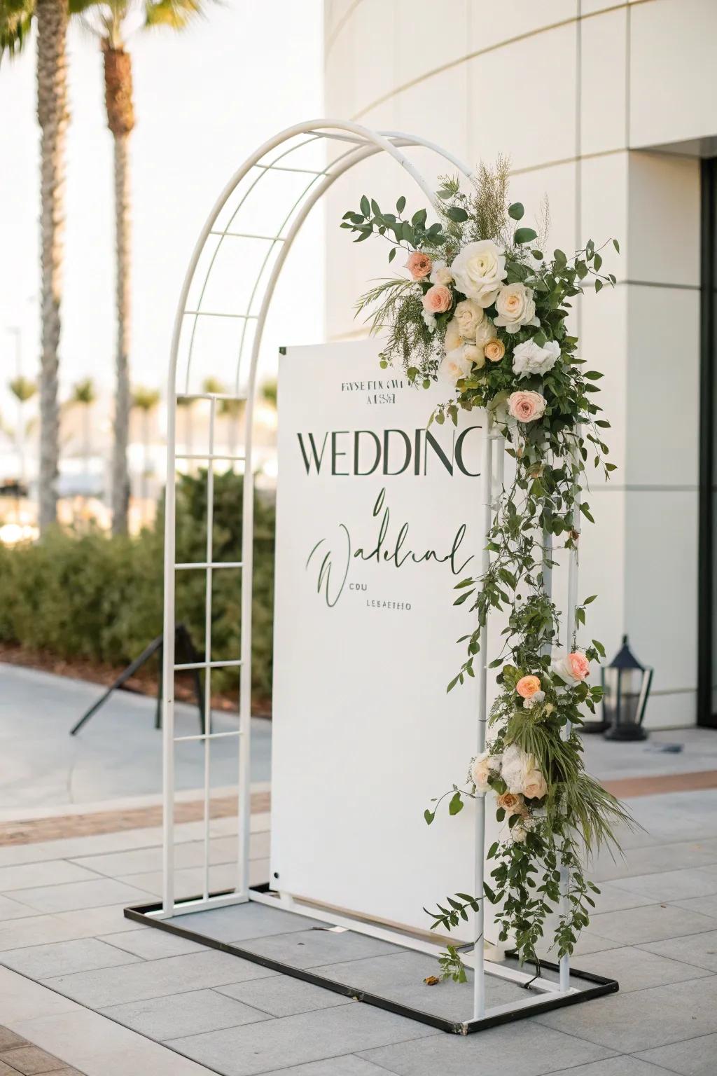 Arched displays introduce a modern and elegant touch to wedding celebrations.