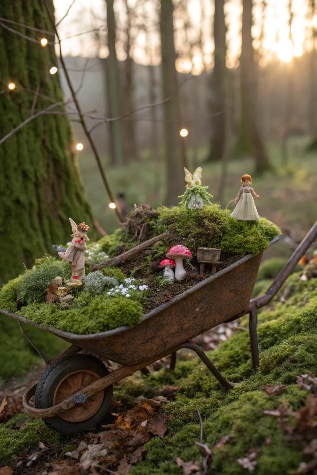 Manifest a magical woodland scene within your wheelbarrow.