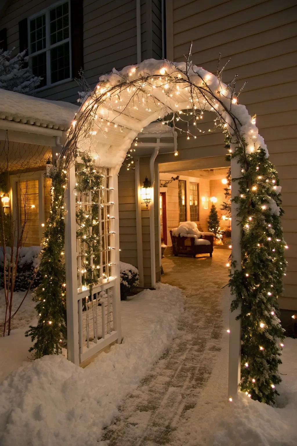 A winter wonderland entryway welcomes guests with magic.