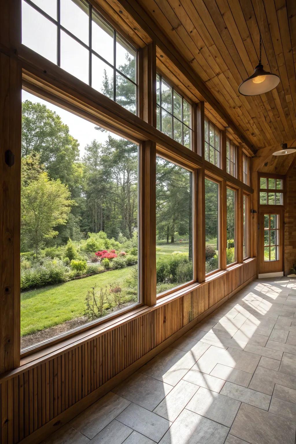 Wood layering establishes a seamless flow between indoor and outdoor environments.